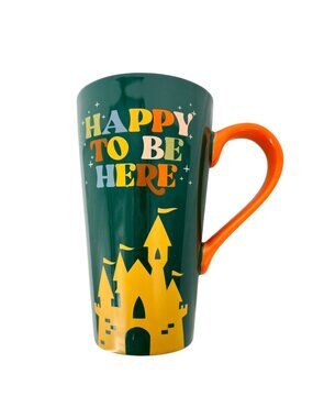 Disney Fantasyland Castle Ceramic Mug "Happy To Be Here" Green Orange NWT